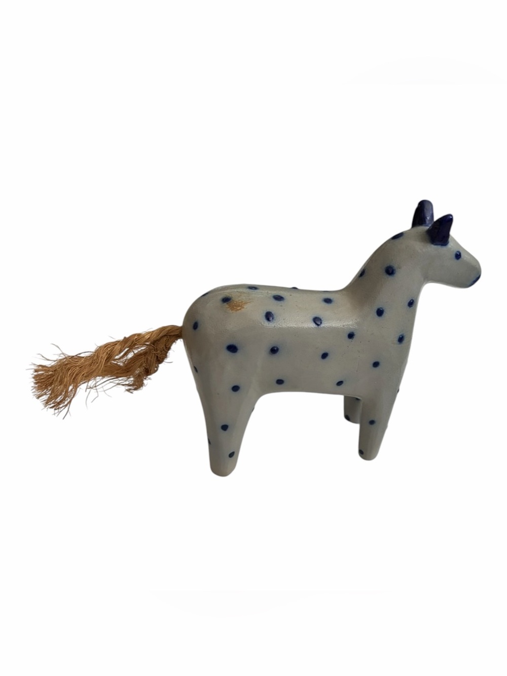 ELDRETH signed salt glazed Folk art Blue Polka Dot Horse Sculpture